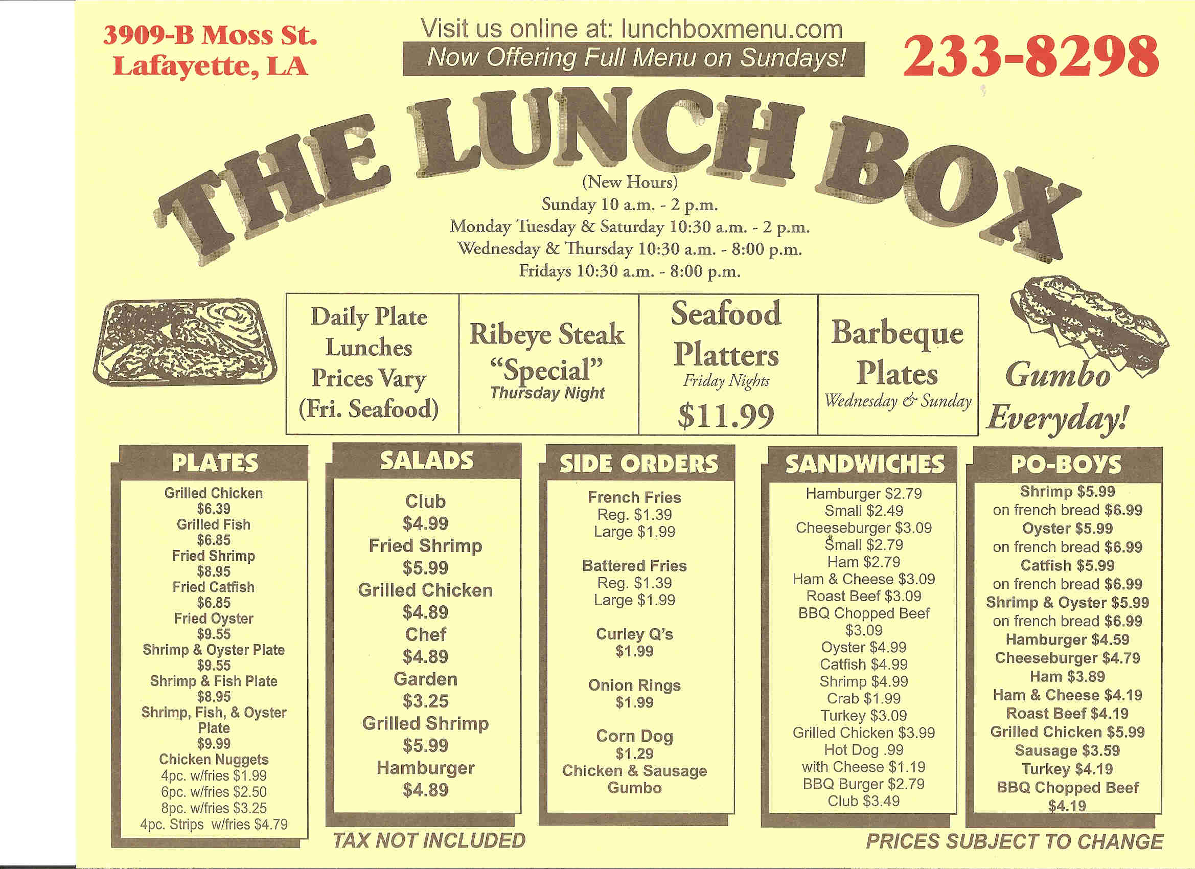 the lunch box menu lafayette la